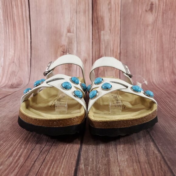*READ* Birkenstock Betula Womens Size 10 White Turquoise Stones Sandals Rare - Picture 7 of 15